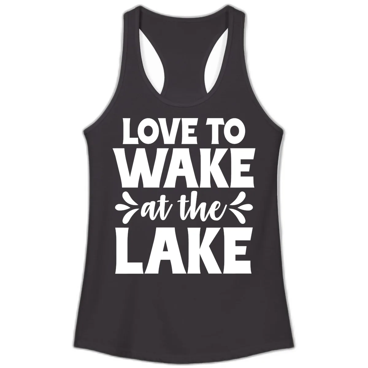 Love To Wake At The Lake Design Ladies Tank in Black