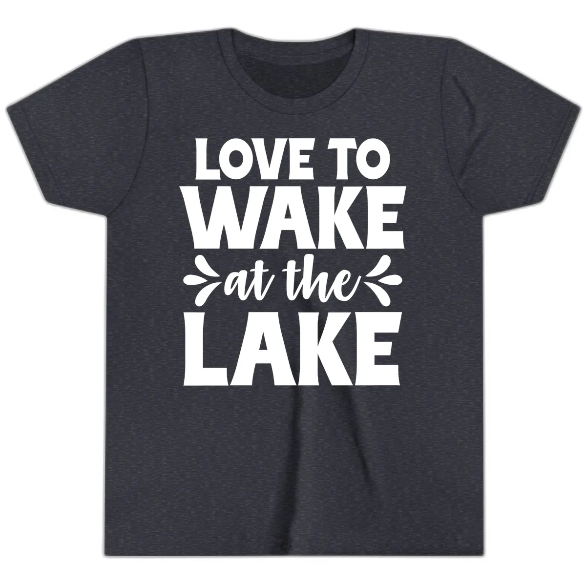 Love To Wake At The Lake Design Youth T-Shirt in Heather Navy