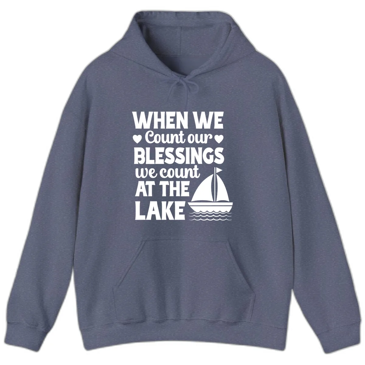 When We Count Our Blessings At The Lake Hoodie in Heather Navy