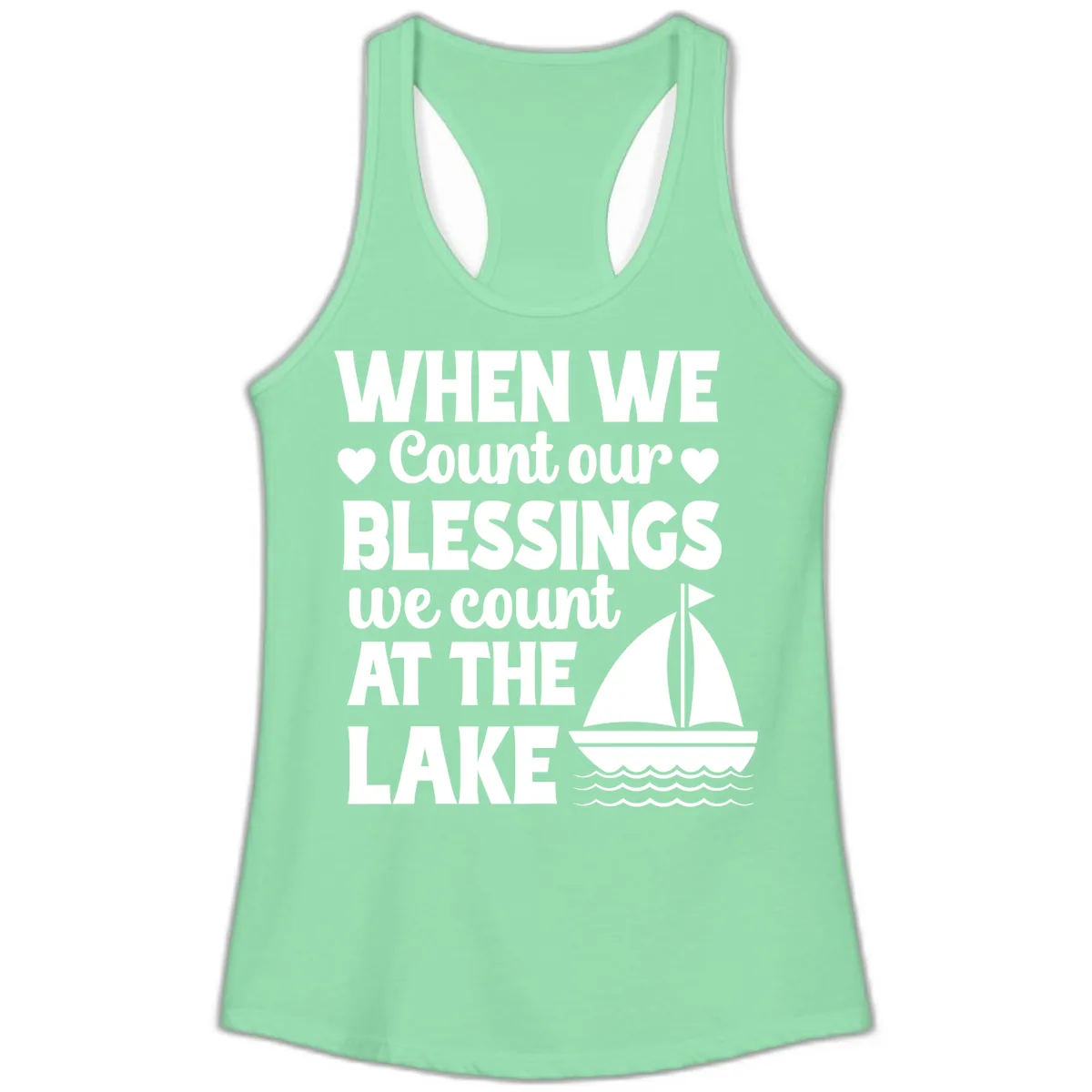 When We Count Our Blessings At The Lake Ladies Tank in Solid Mint