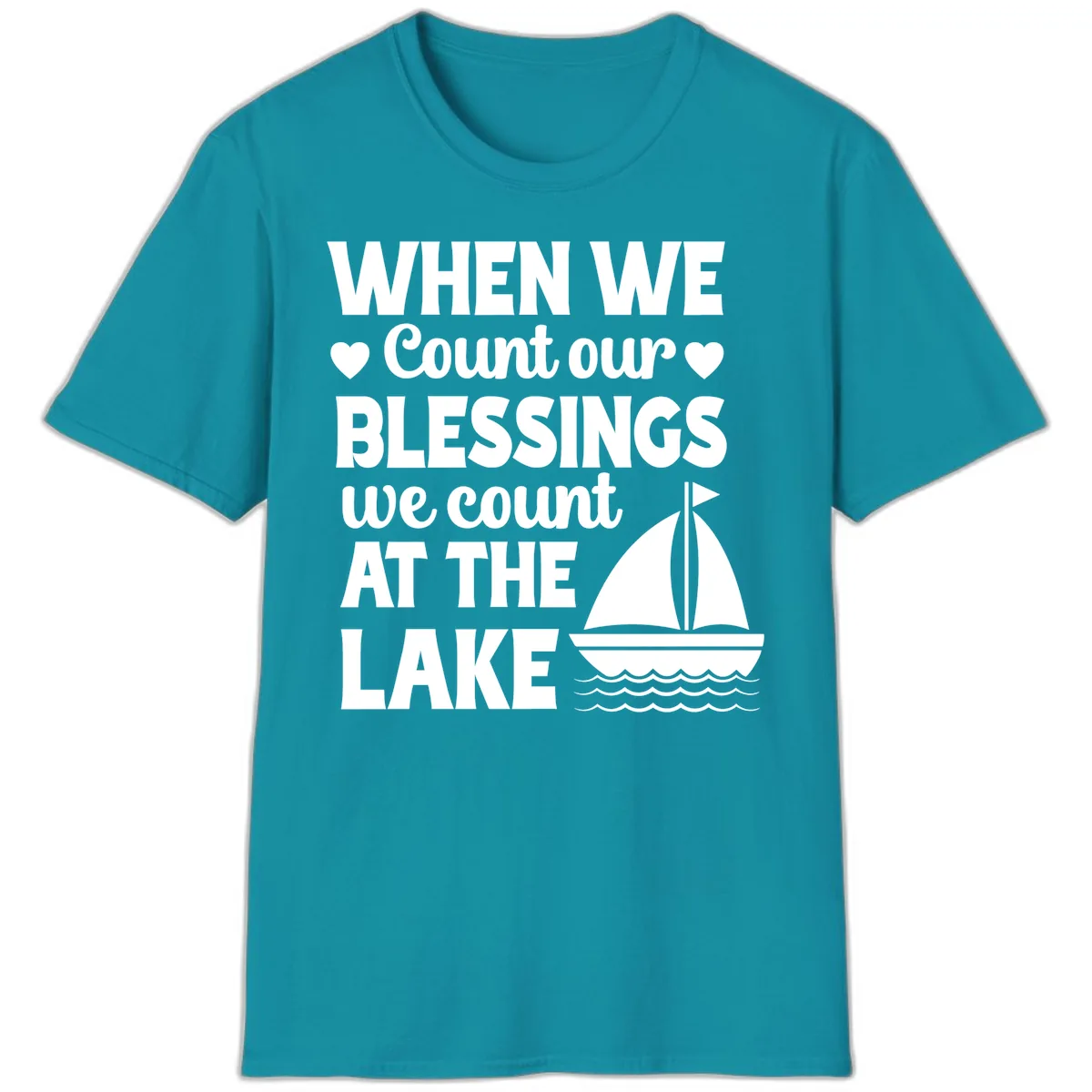 When We Count Our Blessings At The Lake T-Shirt in Tropical Blue