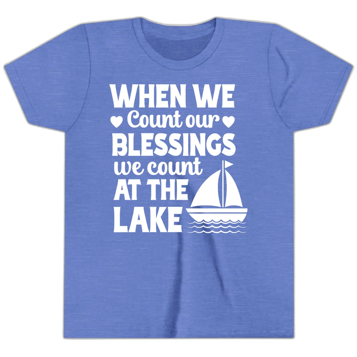 When We Count Our Blessings At The Lake Youth T-Shirt in Heather Columbia Blue