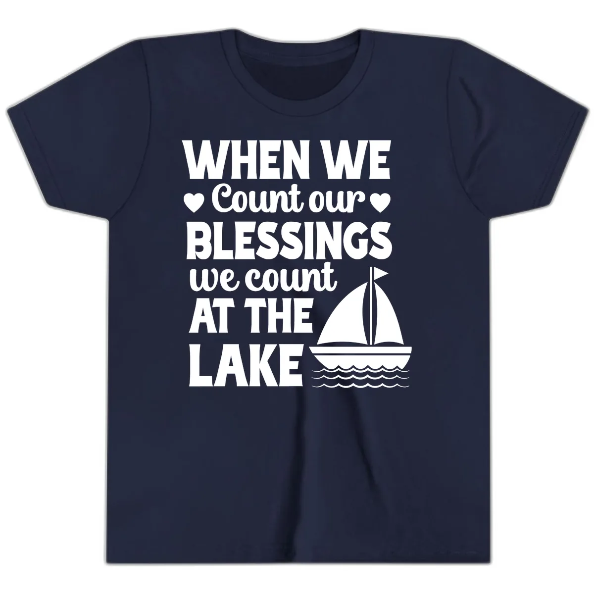 When We Count Our Blessings At The Lake Youth T-Shirt in Navy