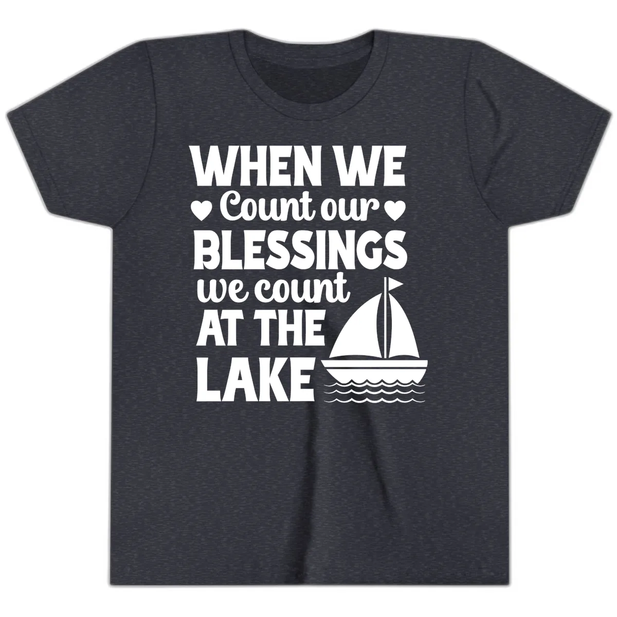 When We Count Our Blessings At The Lake Youth T-Shirt in Heather Navy