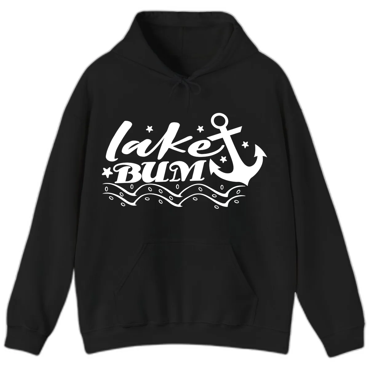 Lake Bum Anchor and Waves Design Hoodie in Black