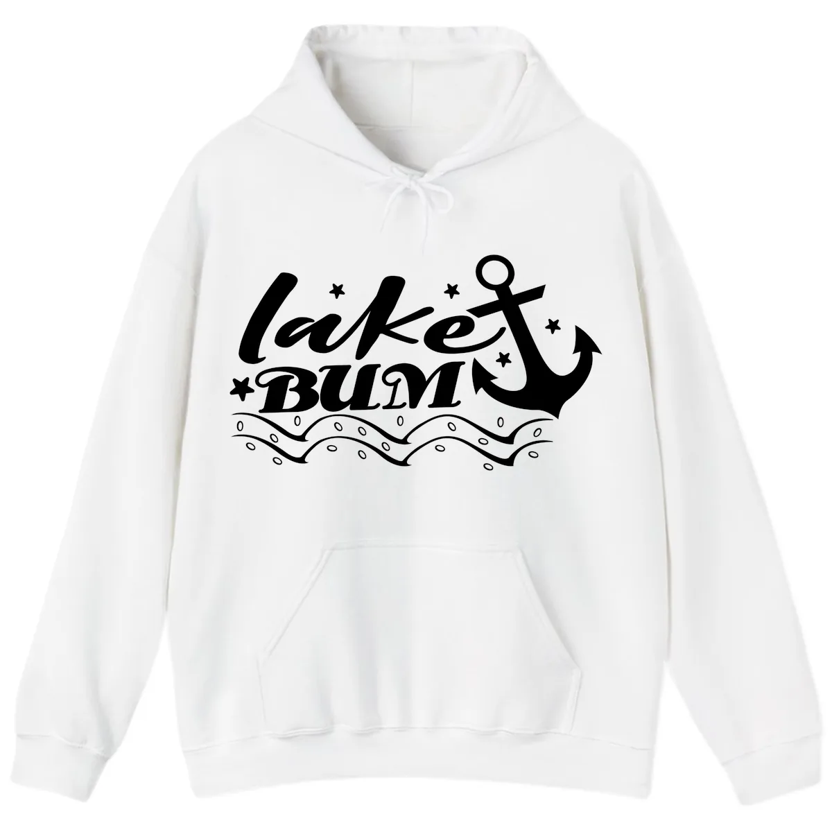 Lake Bum Anchor and Waves Design Hoodie in White