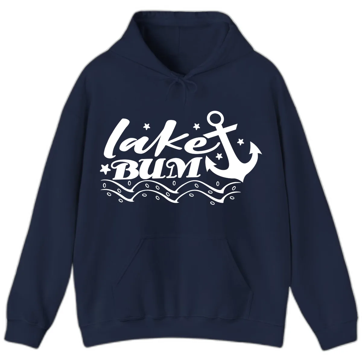 Lake Bum Anchor and Waves Design Hoodie in Navy