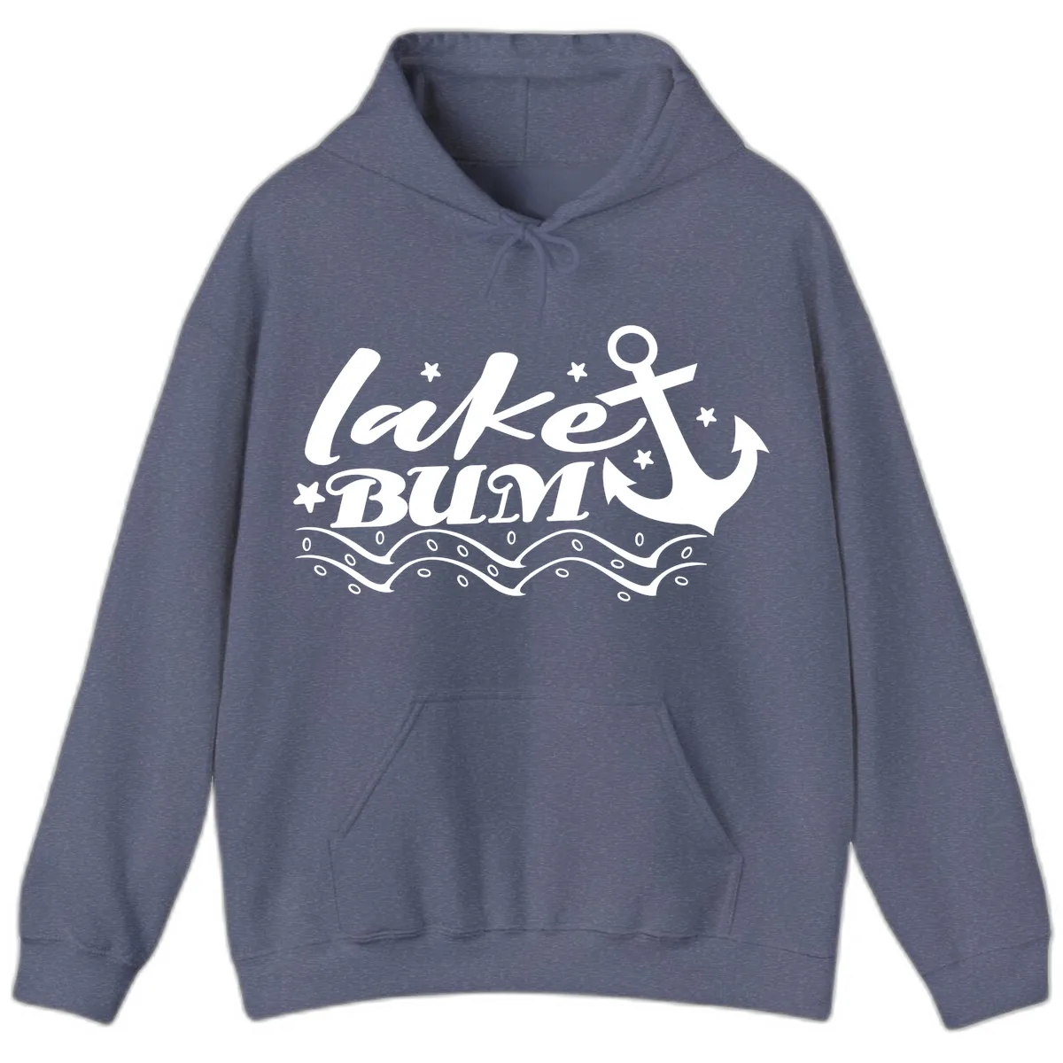Lake Bum Anchor and Waves Design Hoodie in Heather Navy