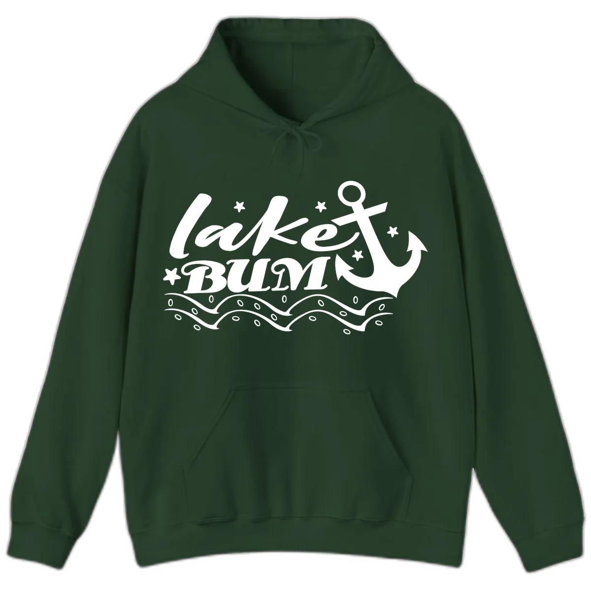 Lake Bum Anchor and Waves Design Hoodie in Forest Green