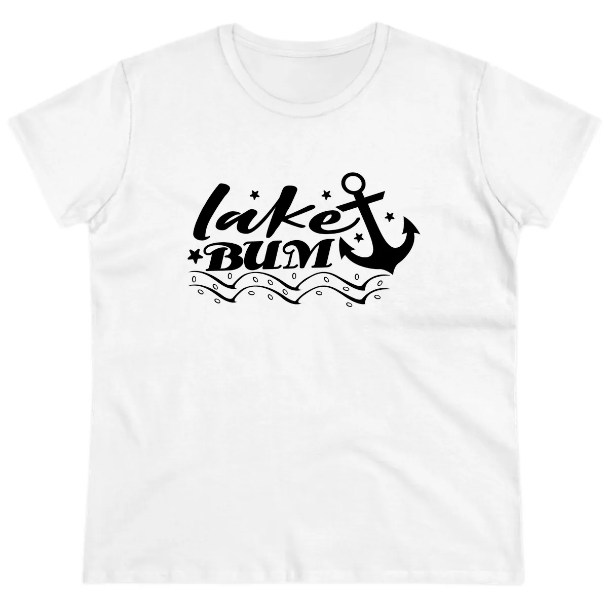 Lake Bum Anchor and Waves Design Ladies Tee in White