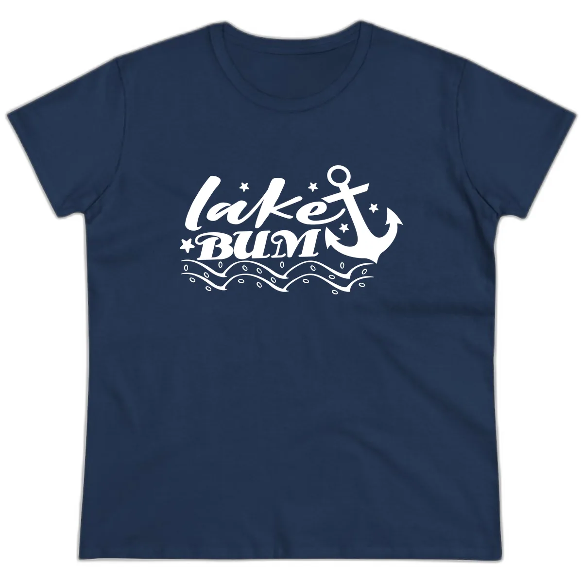 Lake Bum Anchor and Waves Design Ladies Tee in Navy