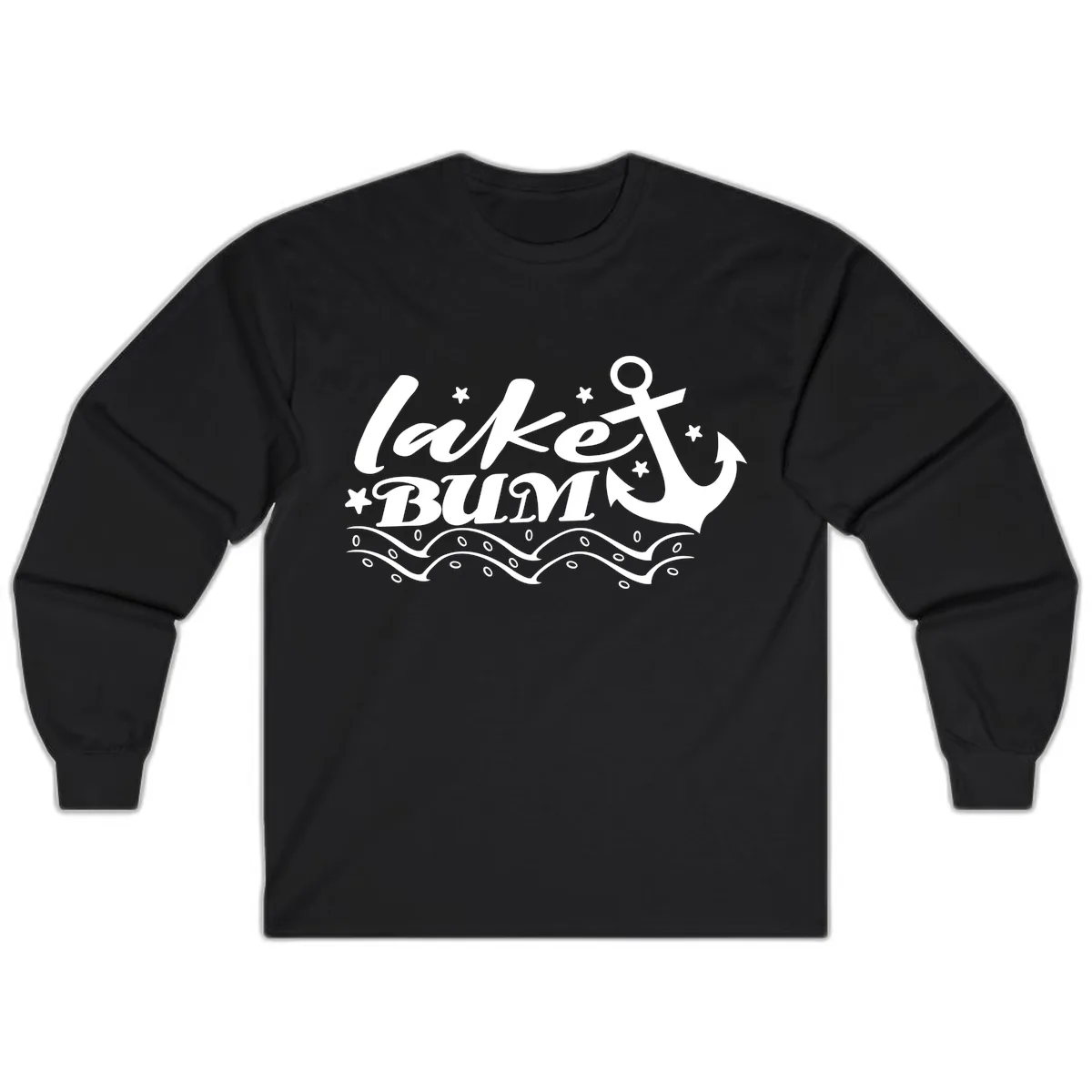 Lake Bum Anchor and Waves Design Long Sleeve in Black