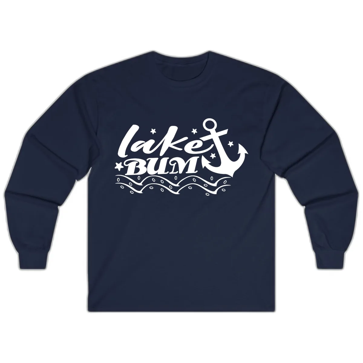 Lake Bum Anchor and Waves Design Long Sleeve in Navy