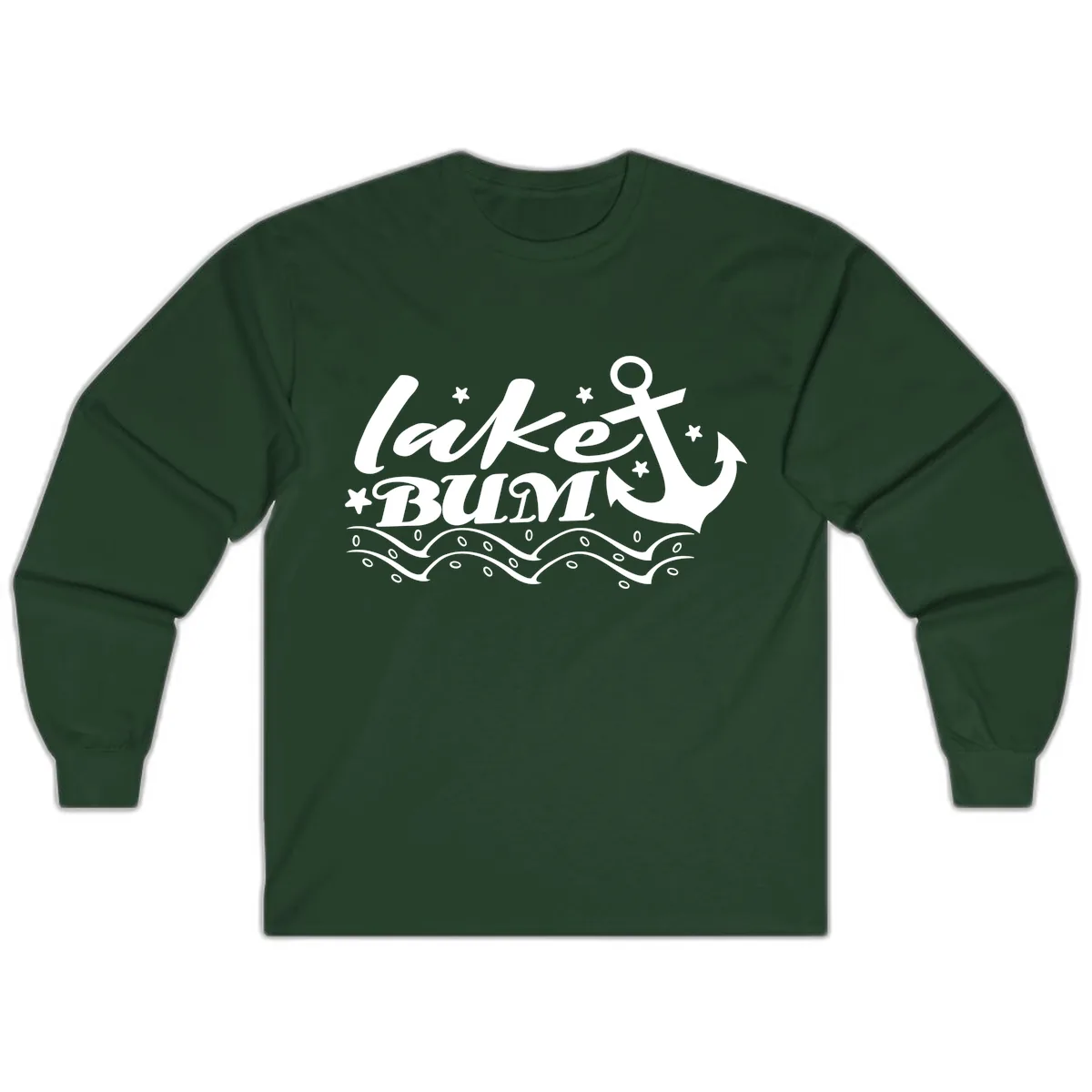 Lake Bum Anchor and Waves Design Long Sleeve in Forest Green