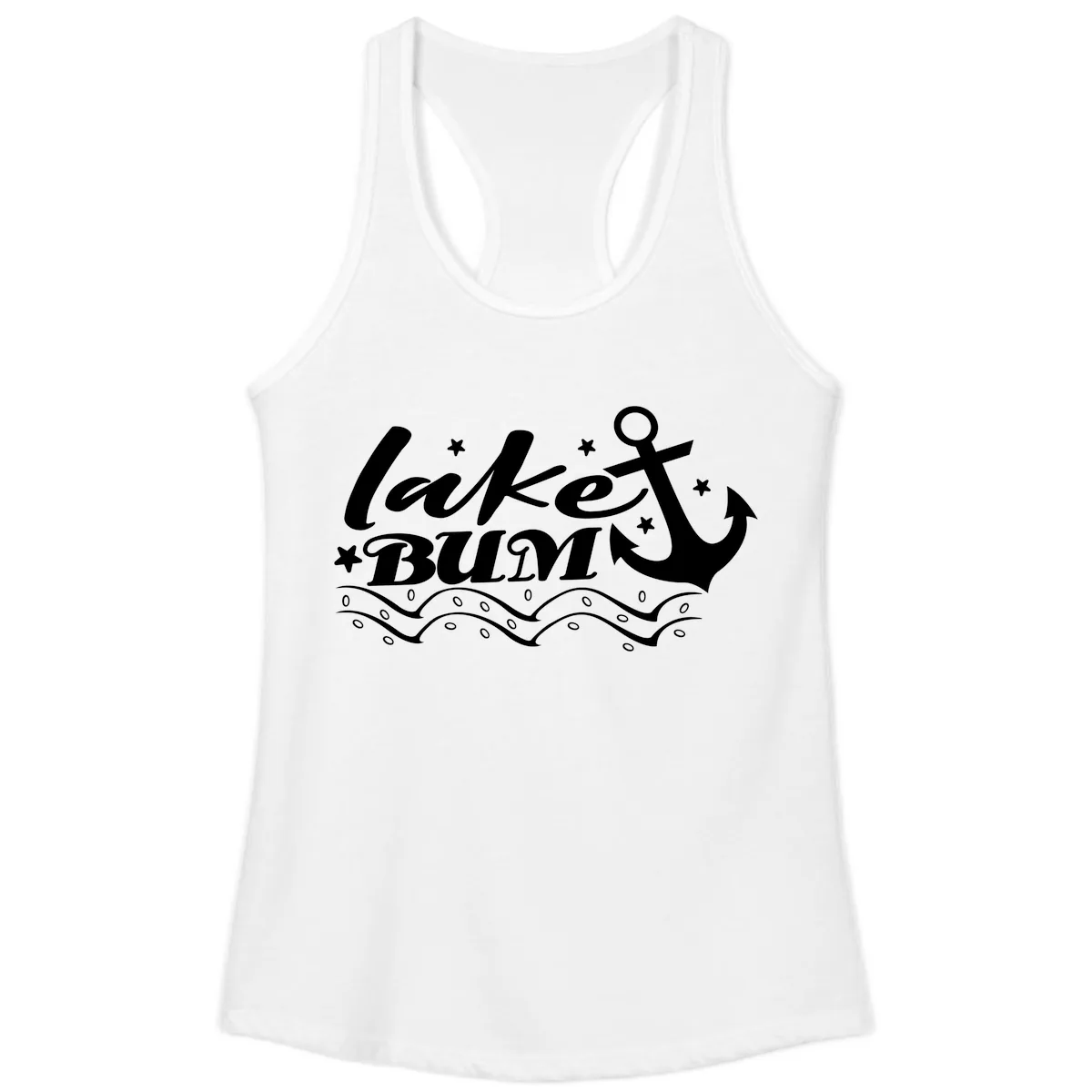 Lake Bum Anchor and Waves Design Ladies Tank in White