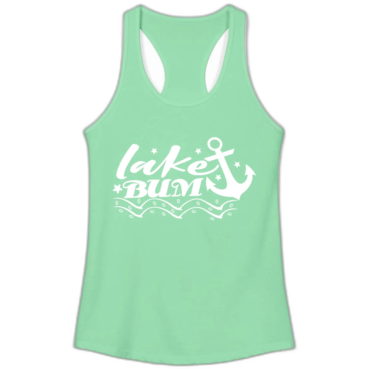 Lake Bum Anchor and Waves Design Ladies Tank in Solid Mint