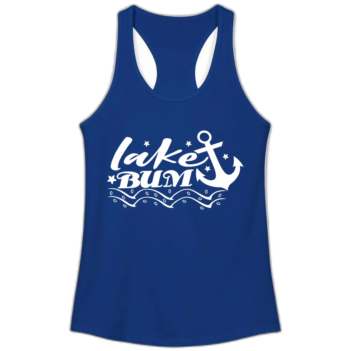 Lake Bum Anchor and Waves Design Ladies Tank in Solid Royal
