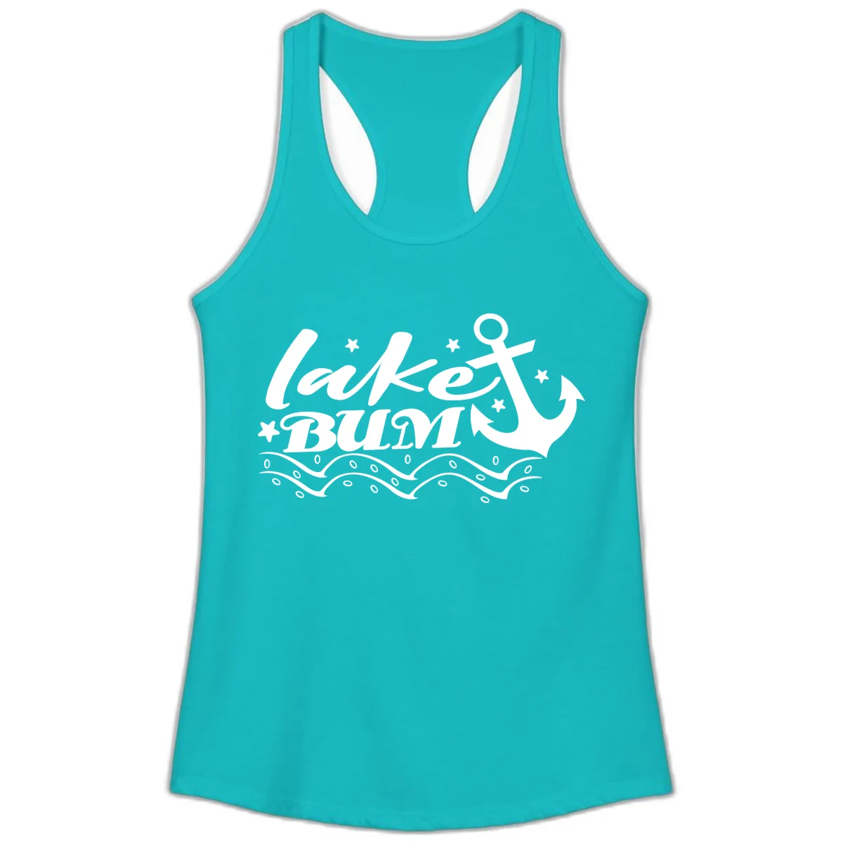 Lake Bum Anchor and Waves Design Ladies Tank in Tahiti Blue