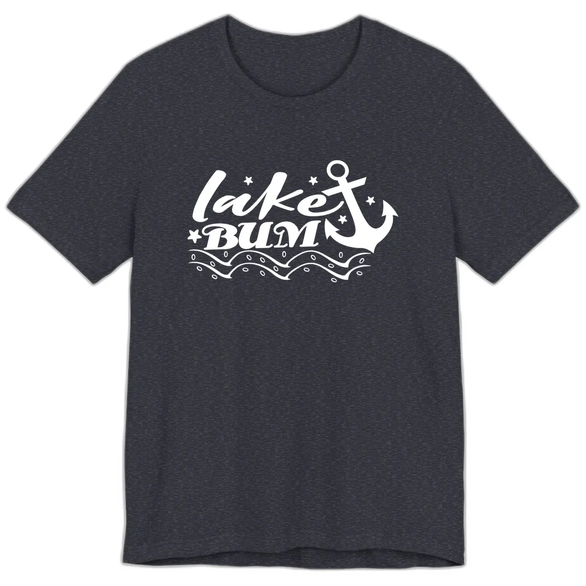 Lake Bum Anchor and Waves Design Premium T-Shirt in Heather Navy