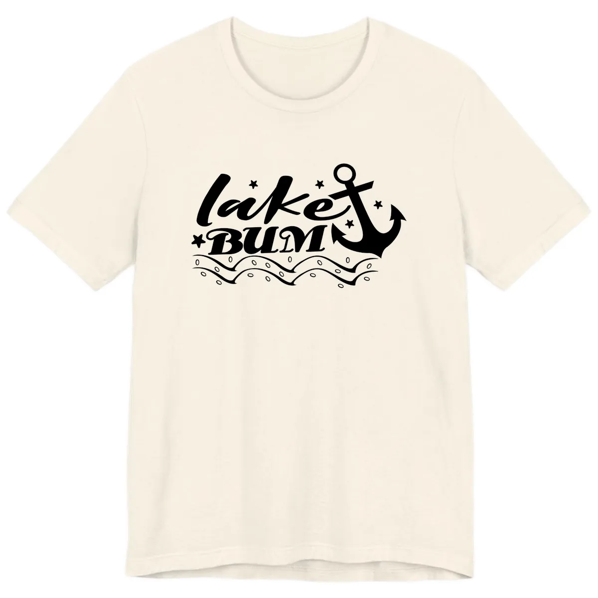 Lake Bum Anchor and Waves Design Premium T-Shirt in Natural