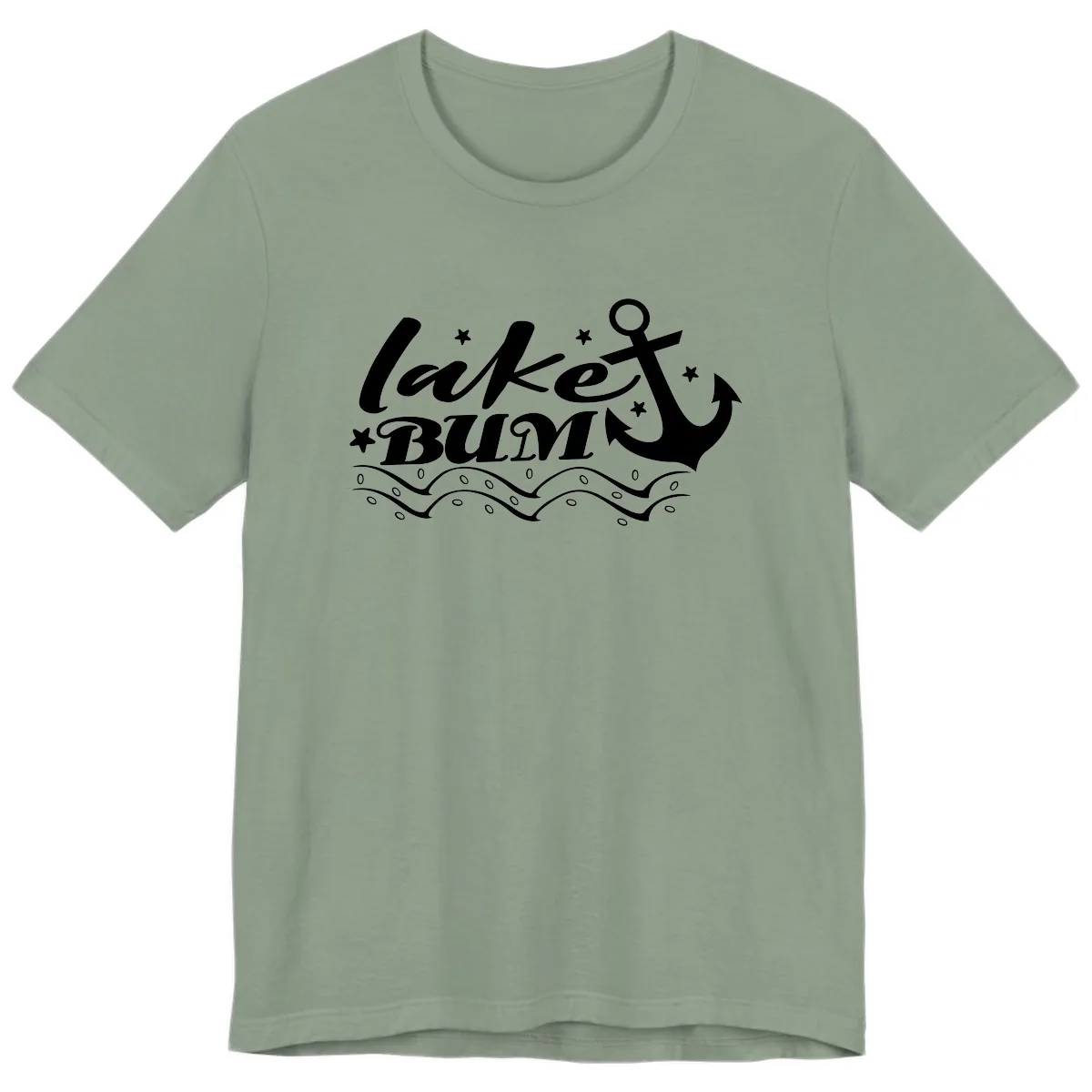 Lake Bum Anchor and Waves Design Premium T-Shirt in Sage