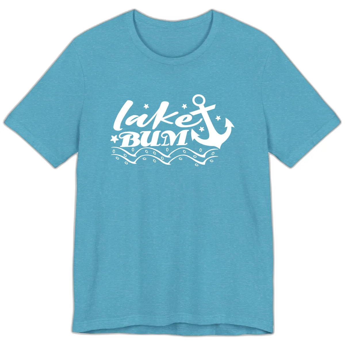 Lake Bum Anchor and Waves Design Premium T-Shirt in Heather Aqua