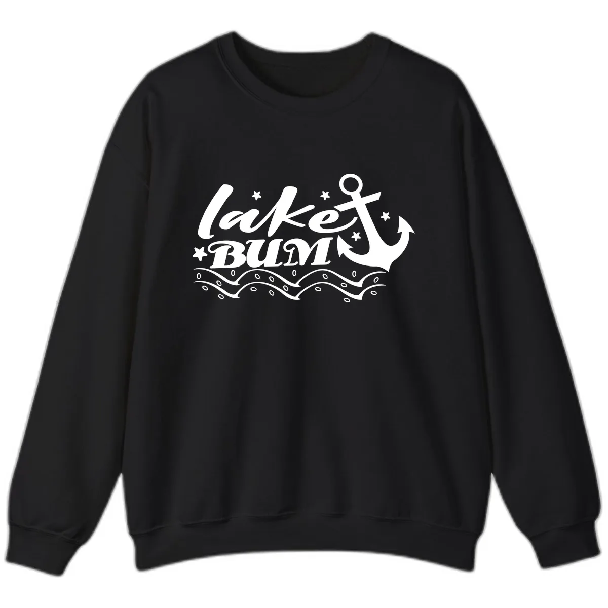 Lake Bum Anchor and Waves Design Sweatshirt in Black