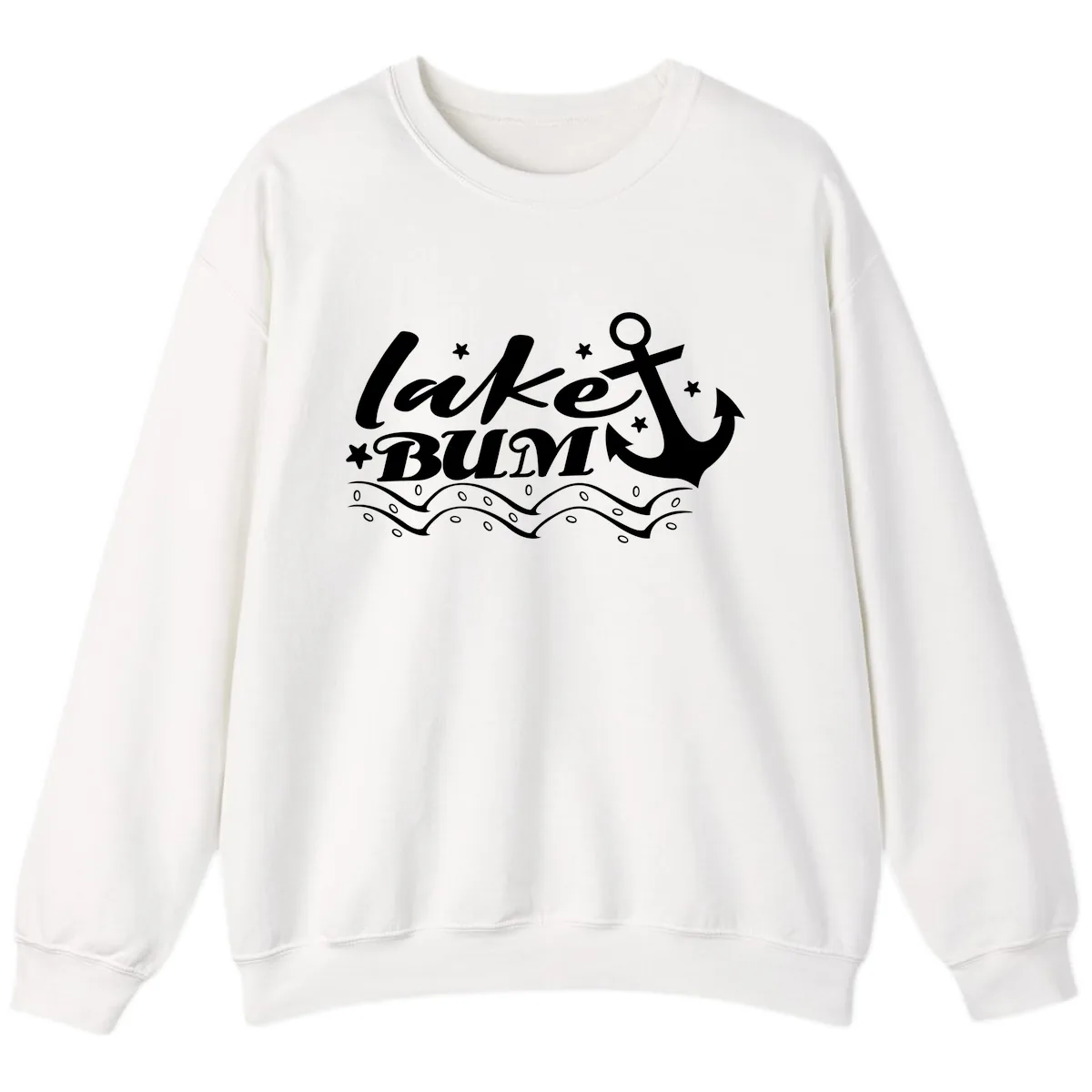 Lake Bum Anchor and Waves Design Sweatshirt in White