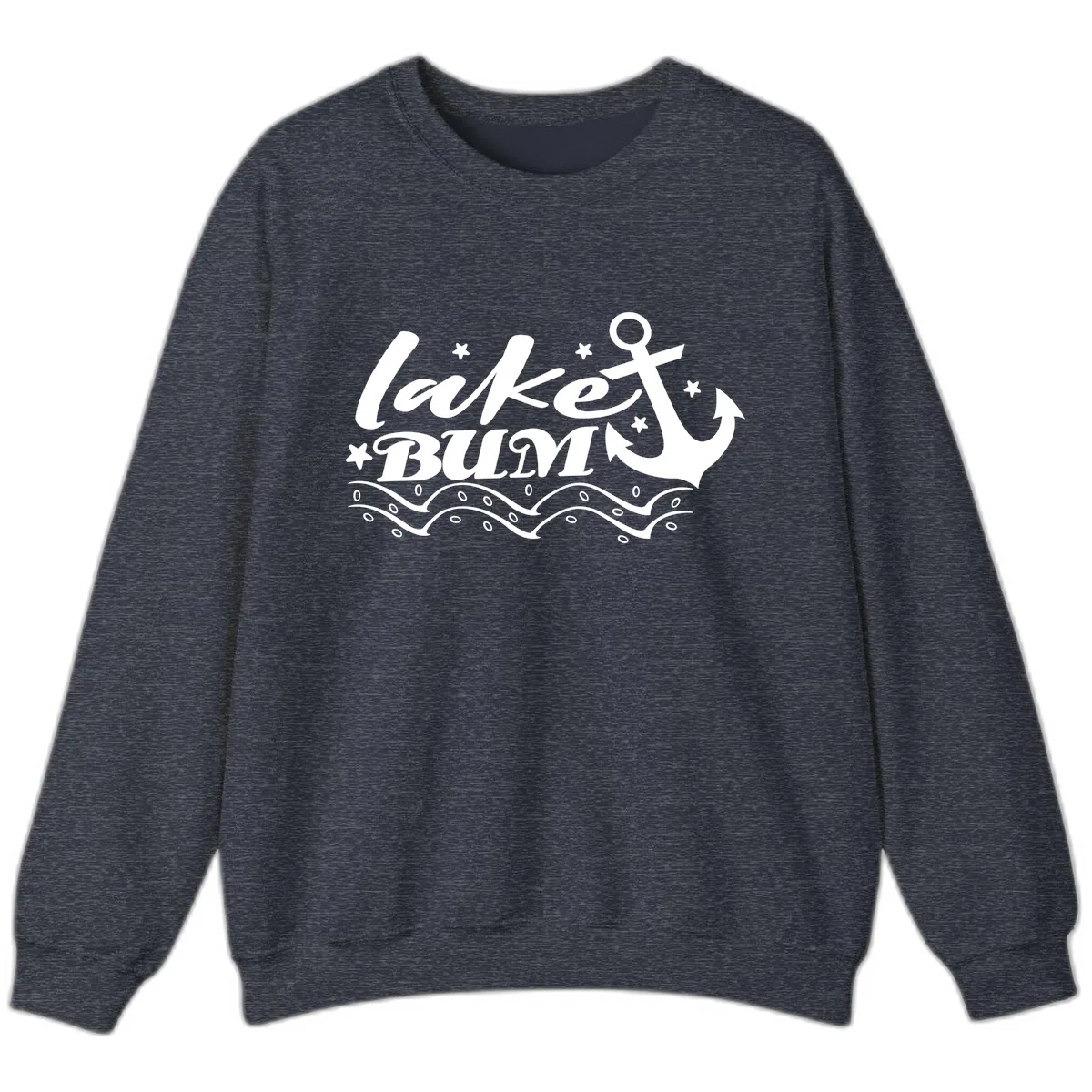 Lake Bum Anchor and Waves Design Sweatshirt in Heather Sport Dark Navy