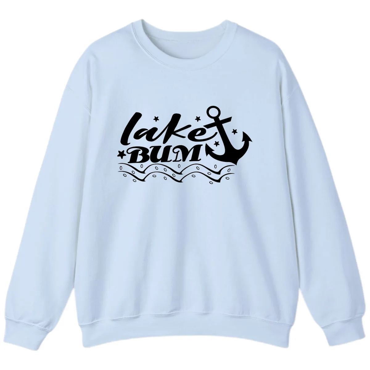 Lake Bum Anchor and Waves Design Sweatshirt in Light Blue