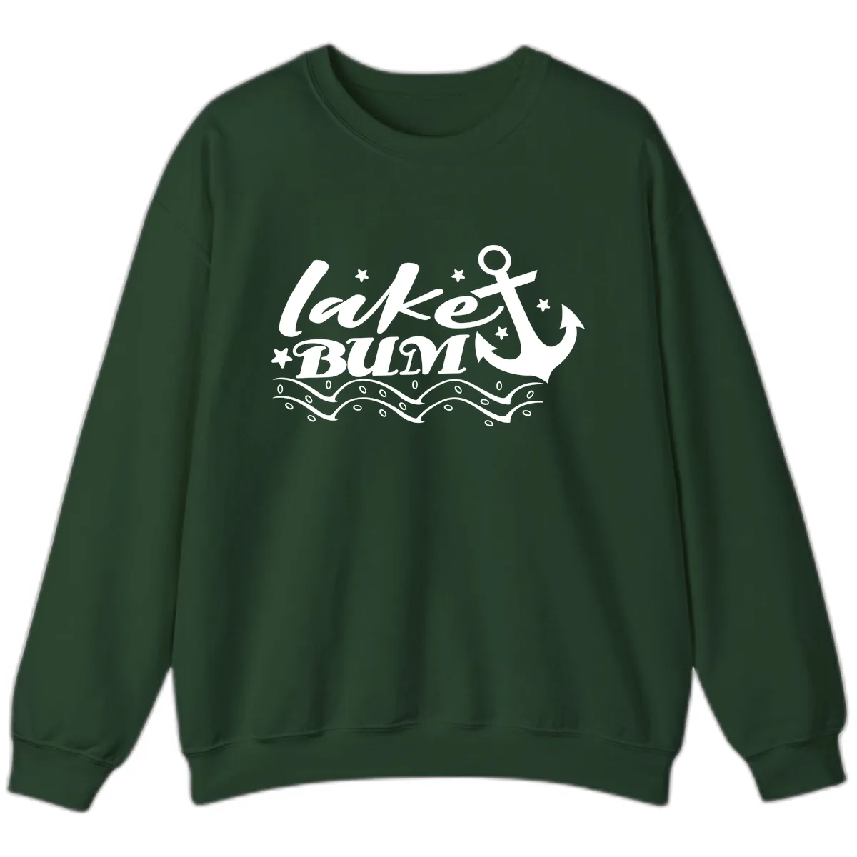 Lake Bum Anchor and Waves Design Sweatshirt in Forest Green