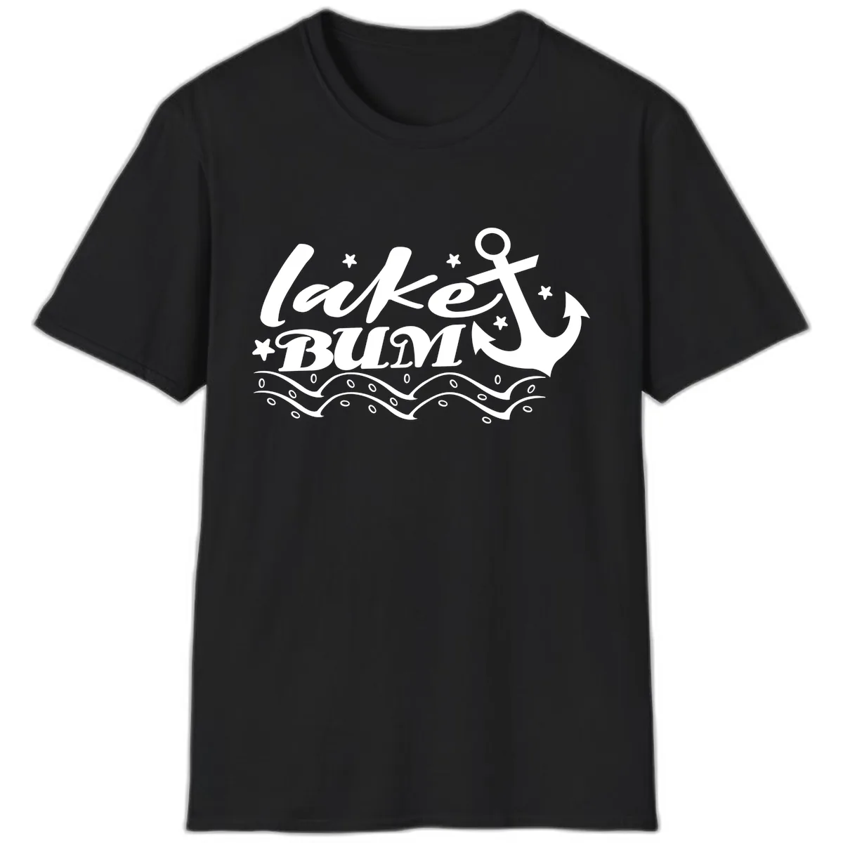 Lake Bum Anchor and Waves Design T-Shirt in Black