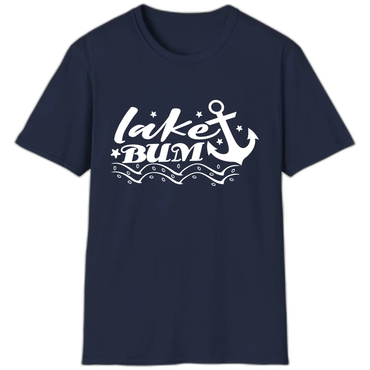 Lake Bum Anchor and Waves Design T-Shirt in Navy