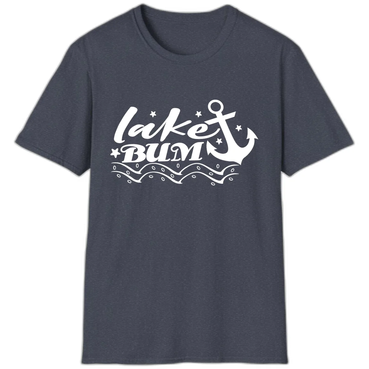 Lake Bum Anchor and Waves Design T-Shirt in Heather Navy
