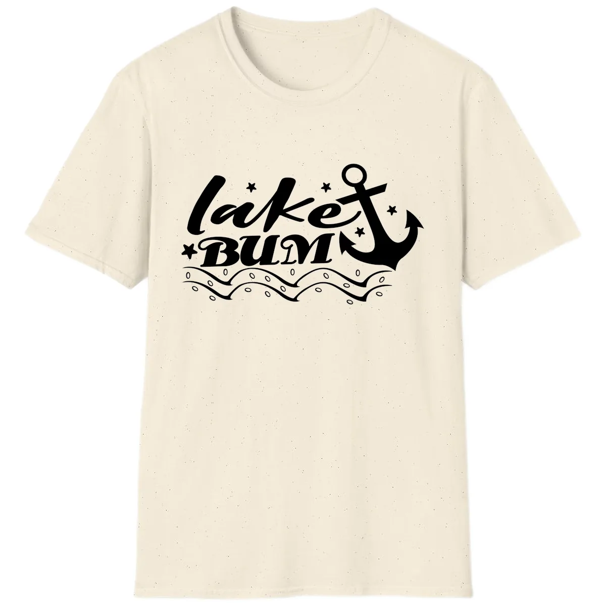 Lake Bum Anchor and Waves Design T-Shirt in Natural
