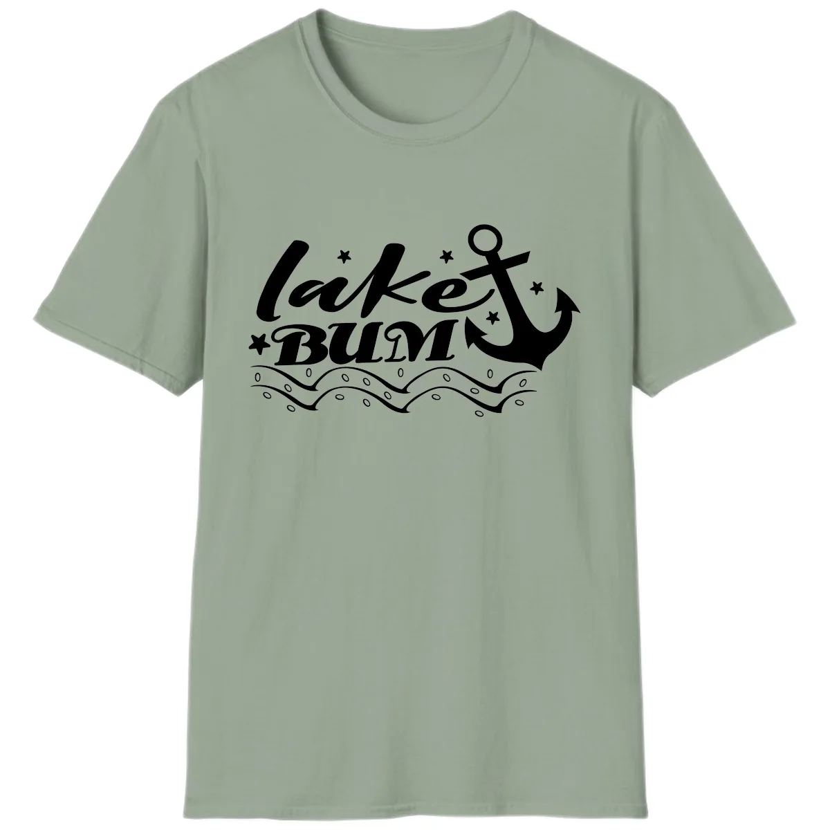 Lake Bum Anchor and Waves Design T-Shirt in Sage