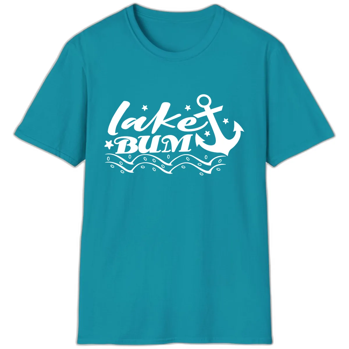 Lake Bum Anchor and Waves Design T-Shirt in Tropical Blue
