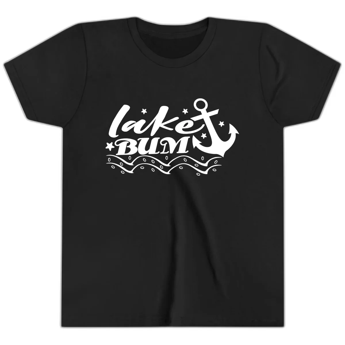 Lake Bum Anchor and Waves Design Youth T-Shirt in Black