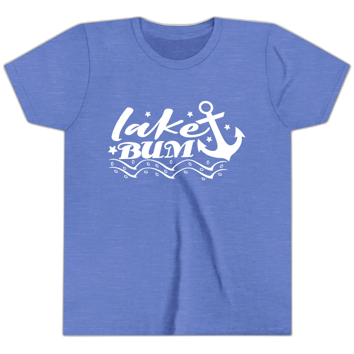 Lake Bum Anchor and Waves Design Youth T-Shirt in Heather Columbia Blue
