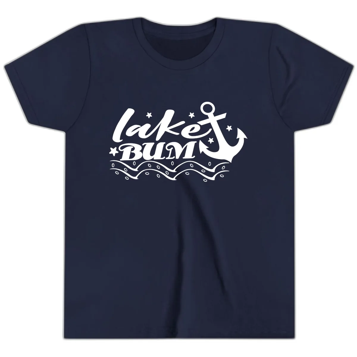 Lake Bum Anchor and Waves Design Youth T-Shirt in Navy