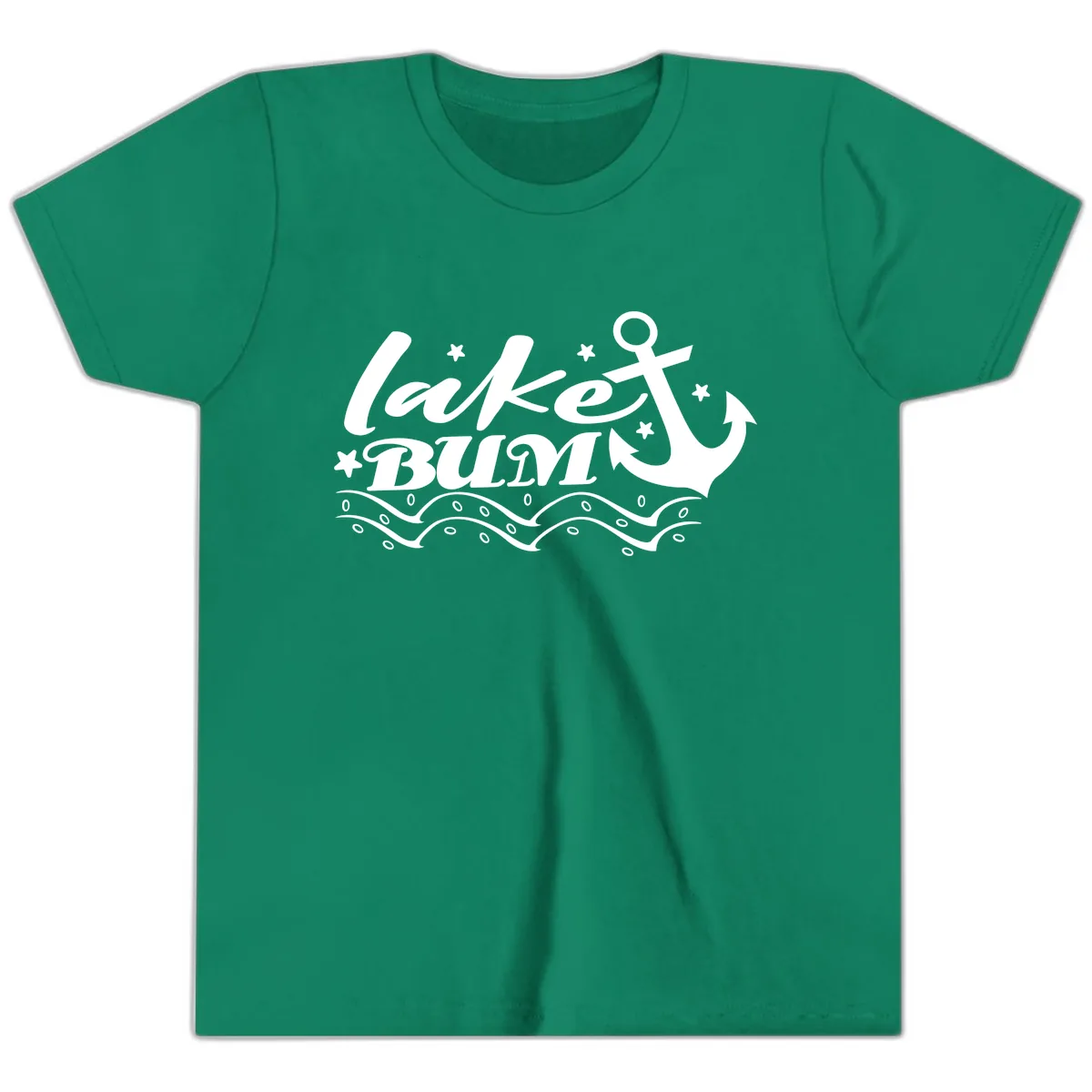 Lake Bum Anchor and Waves Design Youth T-Shirt in Kelly