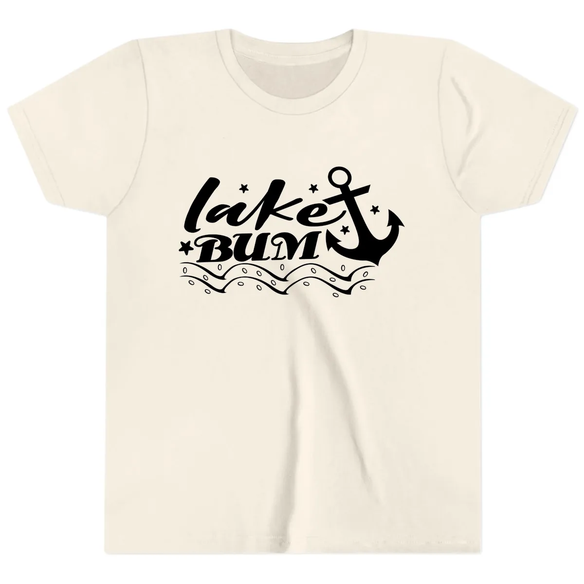 Lake Bum Anchor and Waves Design Youth T-Shirt in Natural