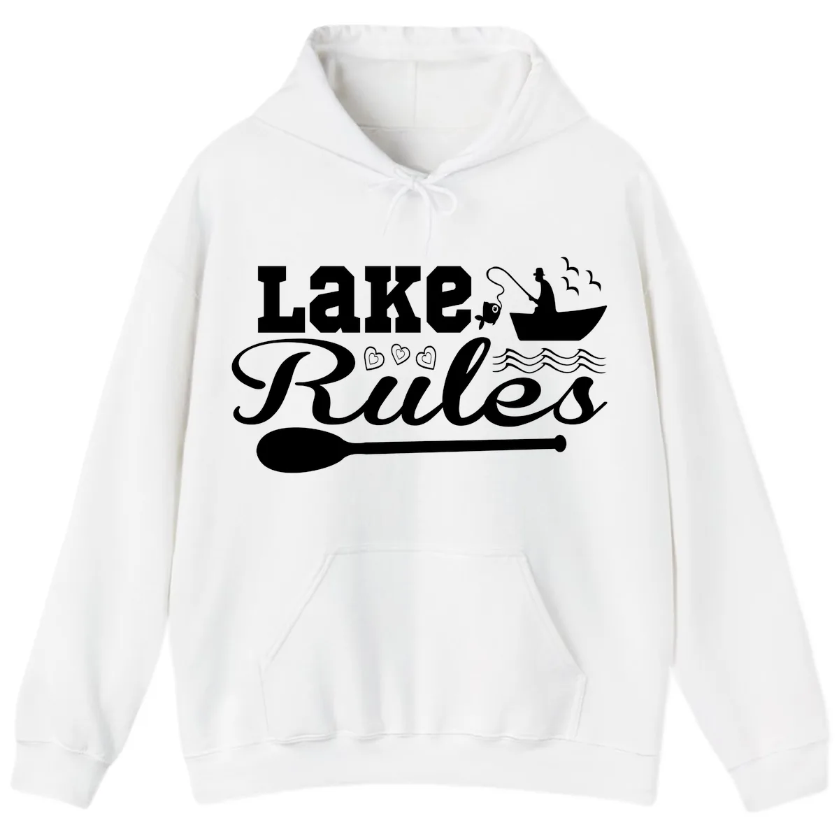 Lake Rules Boat Fishing Design Hoodie in White