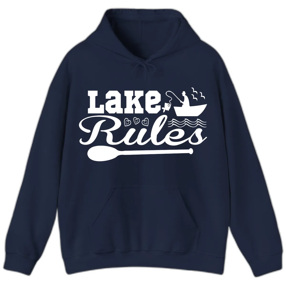 Lake Rules Boat Fishing Design Hoodie in Navy