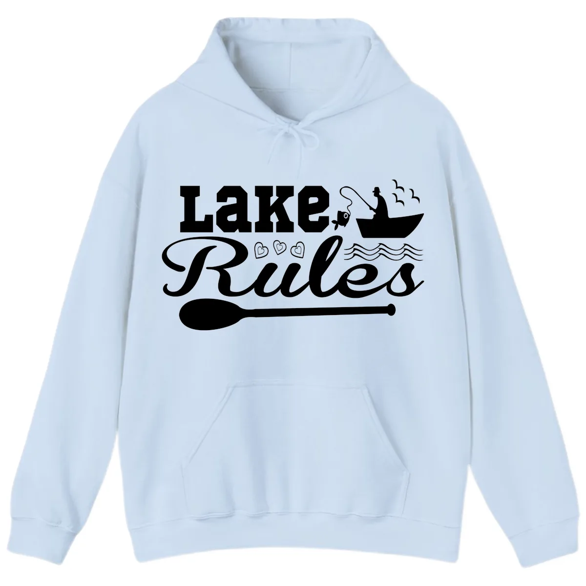 Lake Rules Boat Fishing Design Hoodie in Light Blue