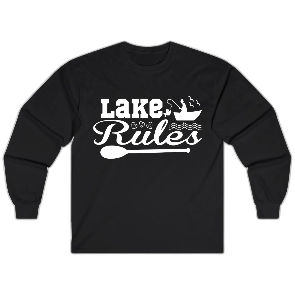 Lake Rules Boat Fishing Design Long Sleeve in Black