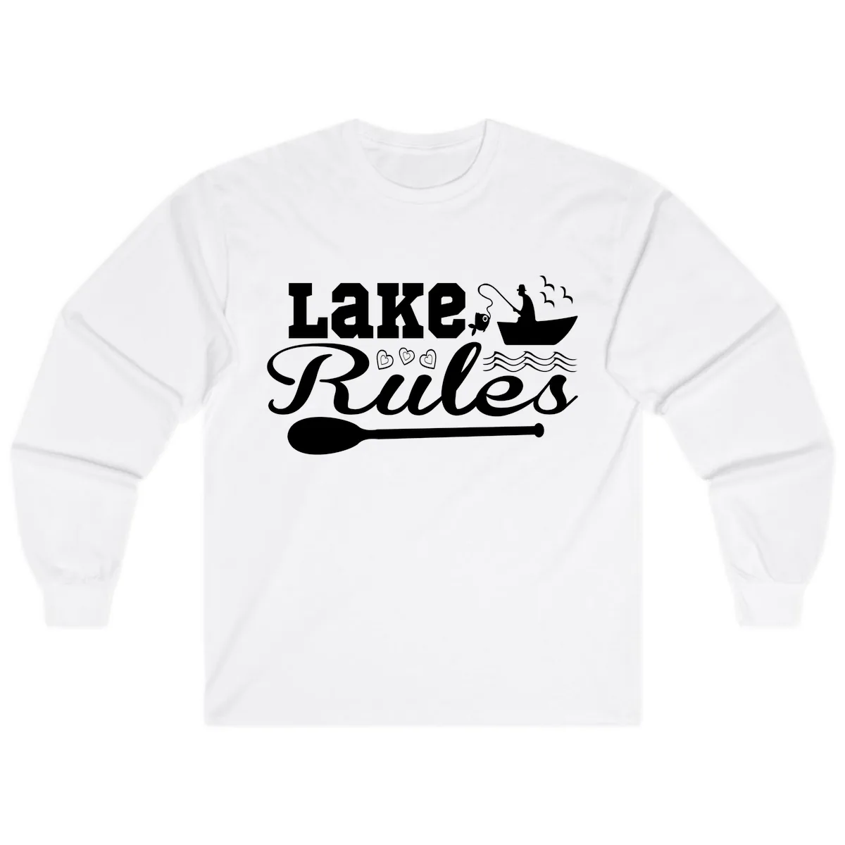 Lake Rules Boat Fishing Design Long Sleeve in White