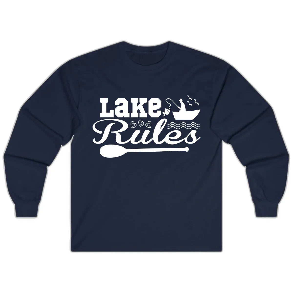Lake Rules Boat Fishing Design Long Sleeve in Navy