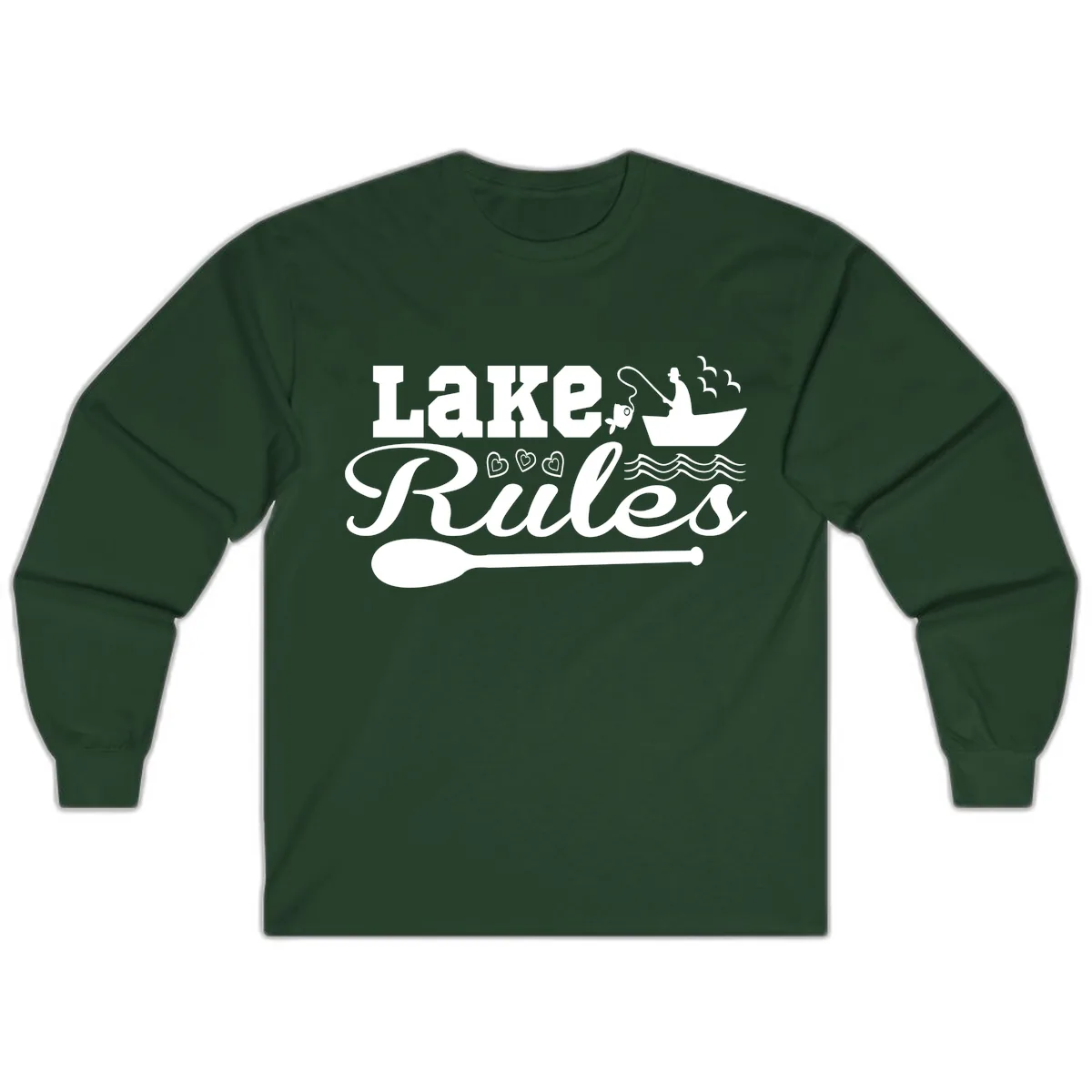 Lake Rules Boat Fishing Design Long Sleeve in Forest Green