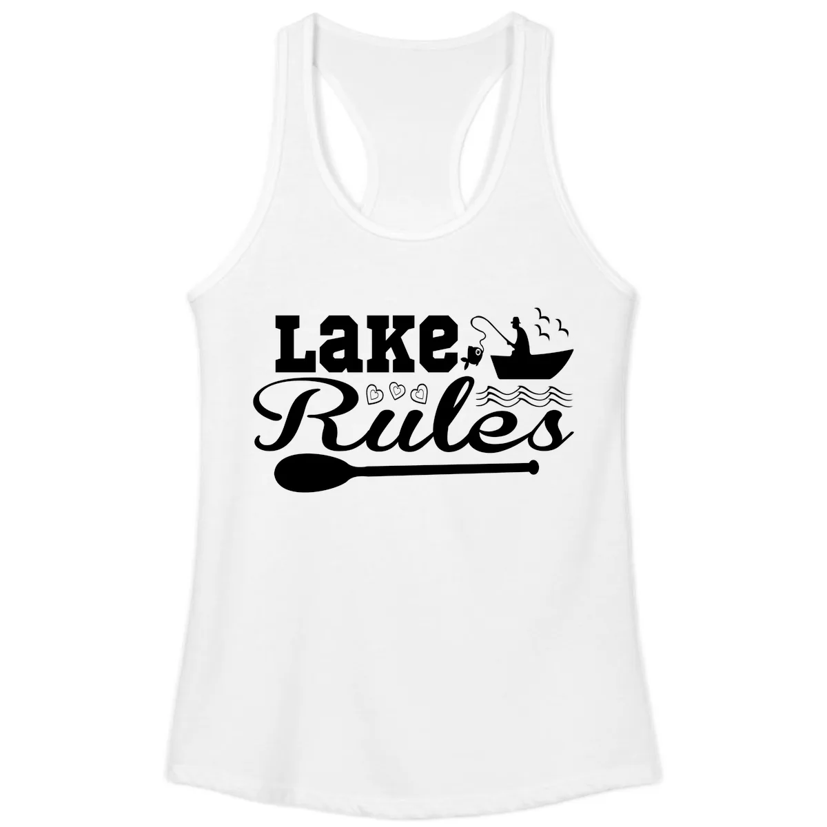 Lake Rules Boat Fishing Design Ladies Tank in White